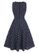 Blue 1940s Lace Patchwork Polka Dots Dress