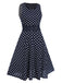 Blue 1940s Lace Patchwork Polka Dots Dress