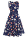 Deep Blue 1940s Floral Sleeveless Dress