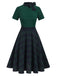 Green 1950s Tie Neck Plaids Patchwork Dress