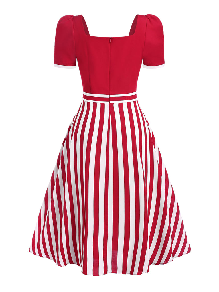 [Pre-Sale] Red 1950s Striped Bow Dress