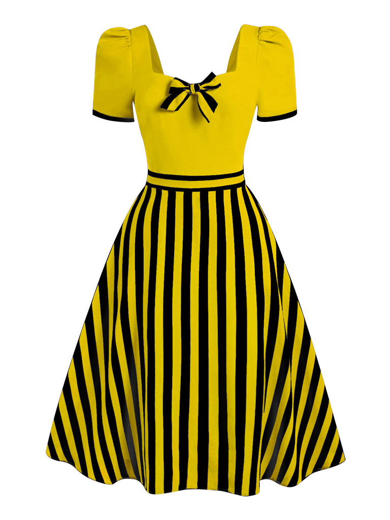 Red 1950s Striped Bow Dress