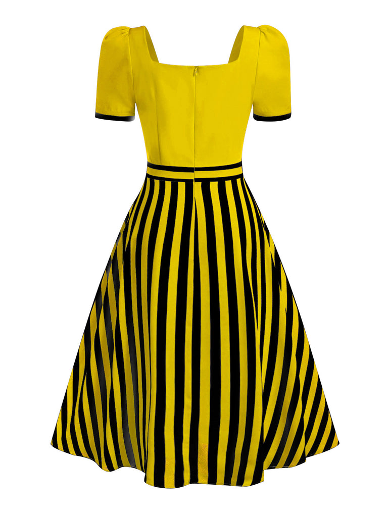 Red 1950s Striped Bow Dress