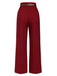 Deep Red 1950s Stripes Wide Leg Belted Pants