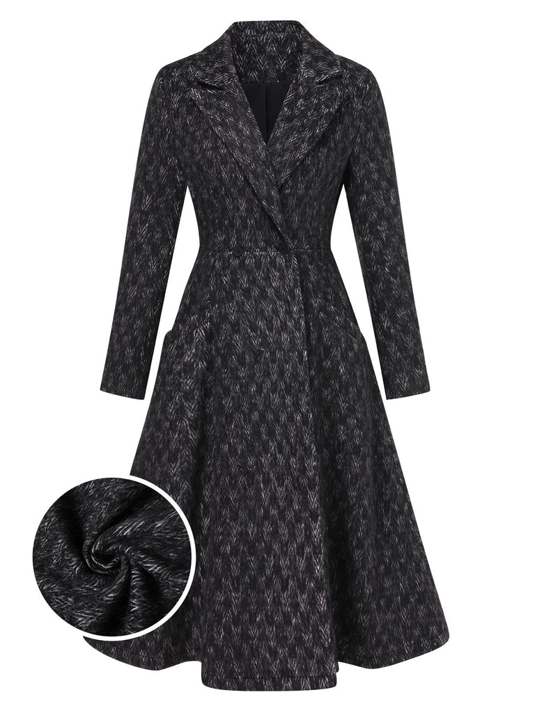 [Pre-Sale] Black And Grey 1950s Floral Brushed Coat