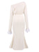 Beige 1930s Solid Plush Cuff Mermaid Dress