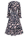 Navy Blue 1930s V-Neck Floral Dress