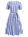 Light Blue 1940s Nautical Striped Belted Dress