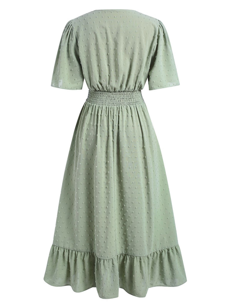 Green 1940s Swiss Dots Ruffle Hem Dress