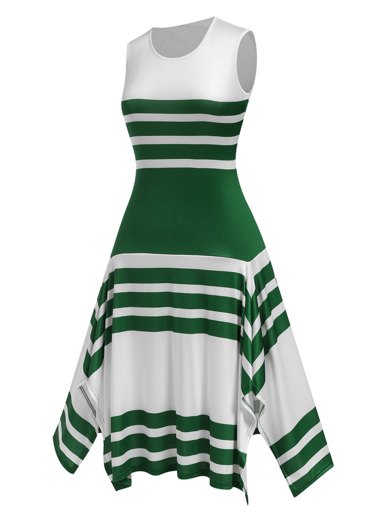 1930s Round Neck Sleeveless Striped Dress