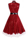 Red 1970s Christmas Fur Trim Sequined Dress