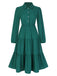 1950s Shirt Neck Tiered Solid Midi Dress