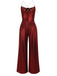 Wine Red 1930s Solid Metallic Strap Jumpsuit