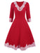 [Pre-Sale] Red 1950s Lace Button Patchwork Dress