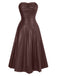 1950s Solid Faux Leather Strapless Dress