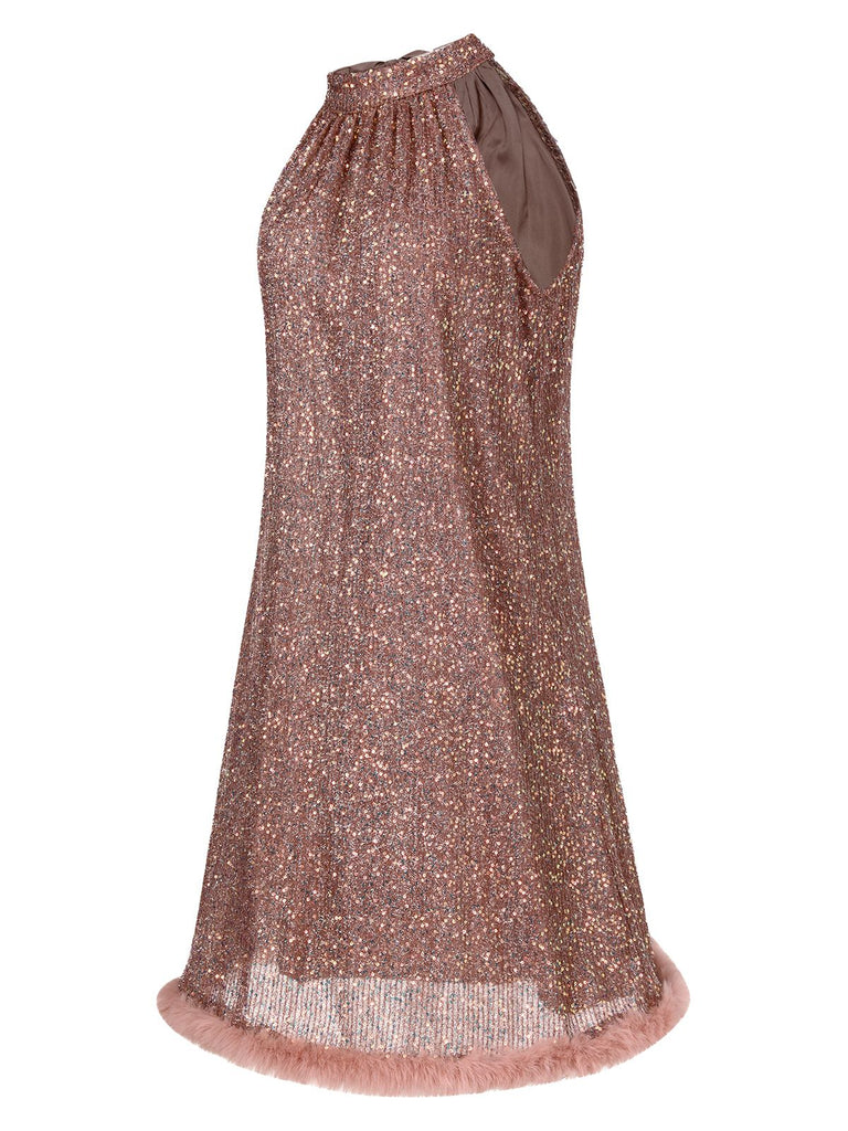 1950s Solid Sequined Raw Edge Dress