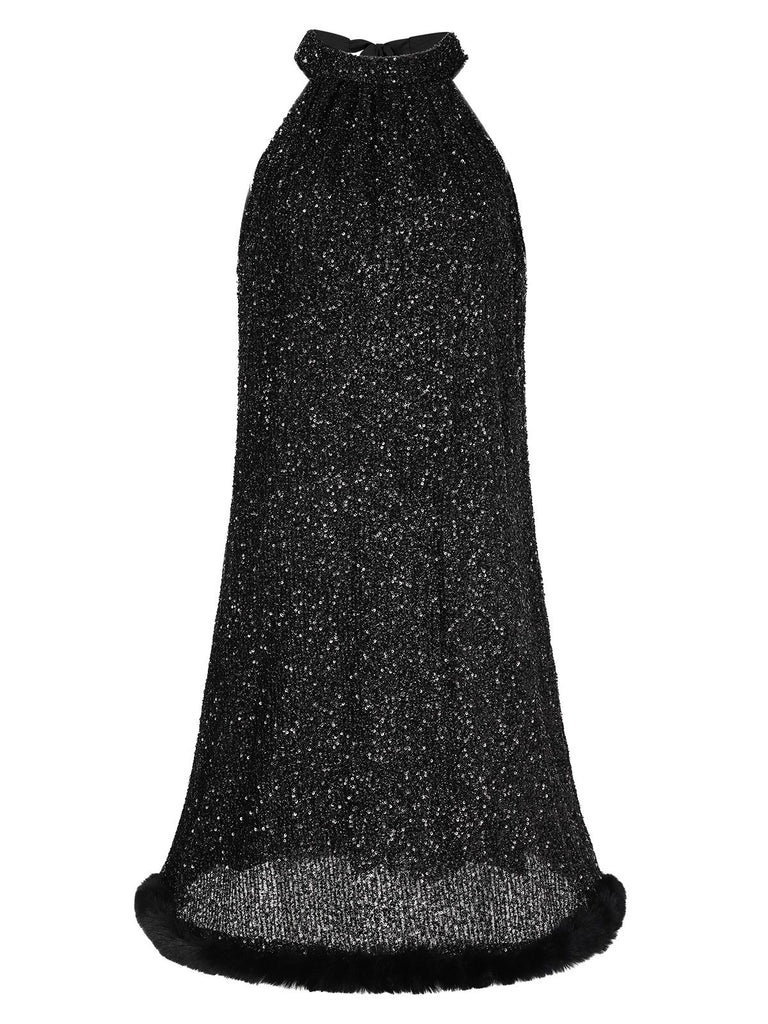 1950s Solid Sequined Raw Edge Dress