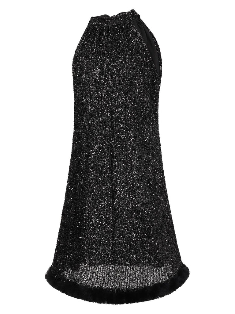 1950s Solid Sequined Raw Edge Dress