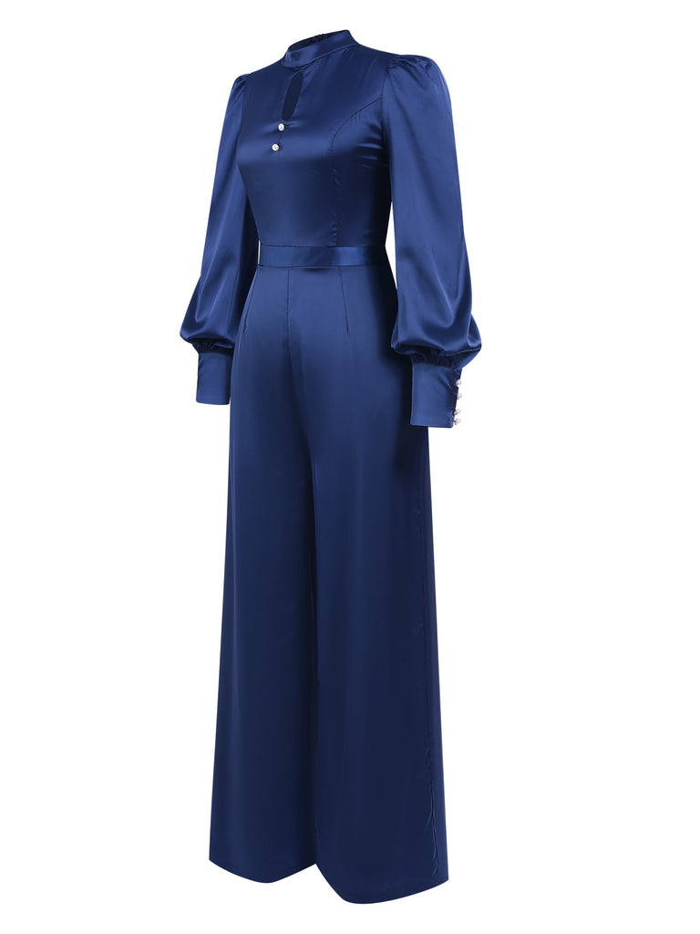 [Pre-Sale] Blue 1930s Satin Bishop Sleeves Jumpsuit