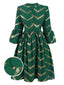 Green 1970s V-Neck Stripes Flare Sleeve Dress