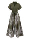 Green 1940s Tree Rings Belted Lapel Dress