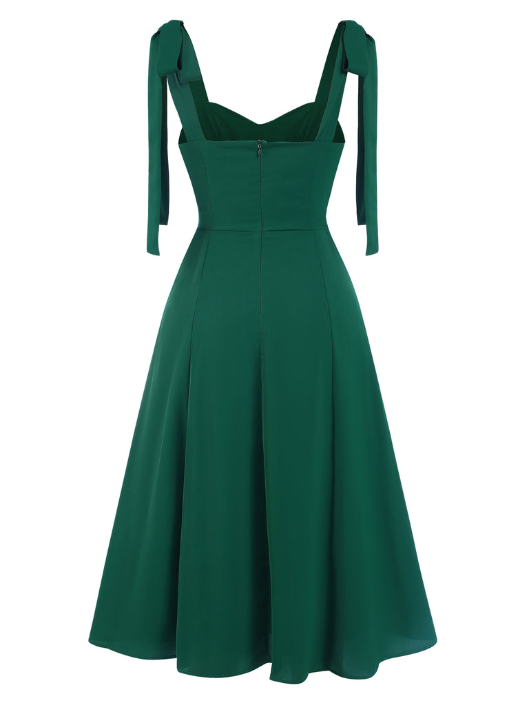 Green 1940s Sweetheart Neck Lace-Up Slit Dress