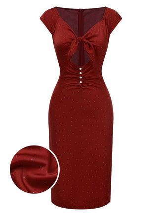 Red 1960s Hollow Out Button Satin Dress