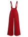 Red 1970s Suspender Wide-Leg Solid Pants