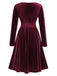 1940s V-Neck Solid A-line Velvet Dress