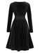 1940s V-Neck Solid A-line Velvet Dress