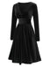 1940s V-Neck Solid A-line Velvet Dress