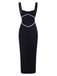 Black 1930s Binding Square Neck Bodycon Dress