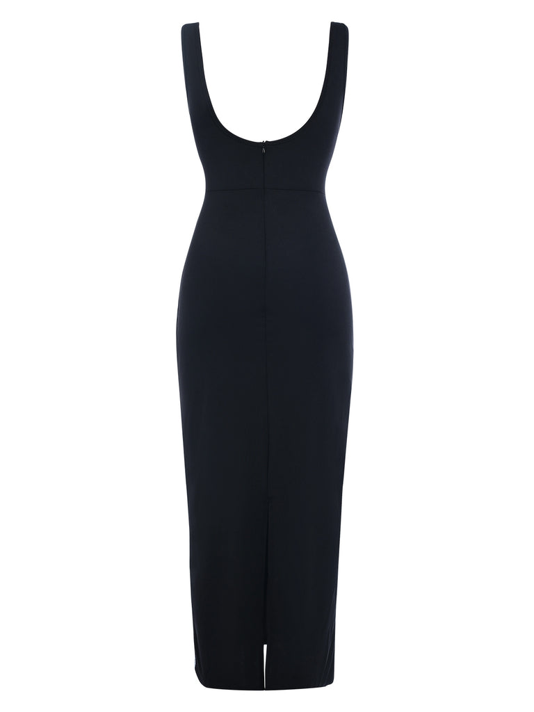 Black 1930s Binding Square Neck Bodycon Dress