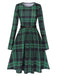 Green 1940s Crew Neck Tartan Dress With Belt