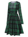 Green 1940s Crew Neck Tartan Dress With Belt