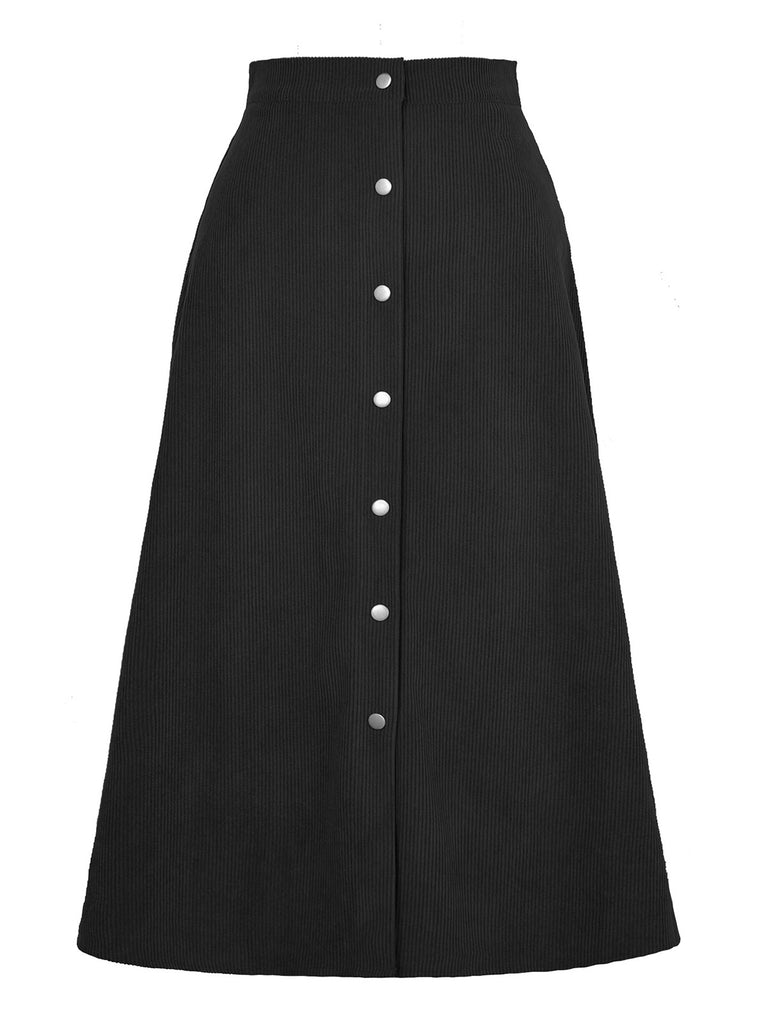 1930s Solid Buttoned Corduroy A-Line Skirt