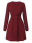 Deep Red 1960s Solid Tie Waist Dress