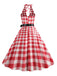 Red 1950s Gingham Plaid Halter Swing Dress