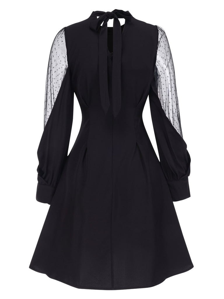 Black 1950s Illusion Patchwork Sleeves Dress