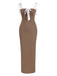 Khaki 1930s Contrast Shoulder Tie Bodycon Dress