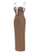 Khaki 1930s Contrast Shoulder Tie Bodycon Dress