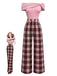 [Pre-Sale] Pink 1930s Off-Shoulder Plaids Jumpsuit