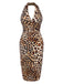 Brown 1960s Halter V-Neck Leopard Dress