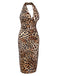 Brown 1960s Halter V-Neck Leopard Dress