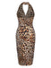 Brown 1960s Halter V-Neck Leopard Dress