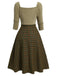 [Pre-Sale] Beige 1950s Brown Plaid Square Neck Dress