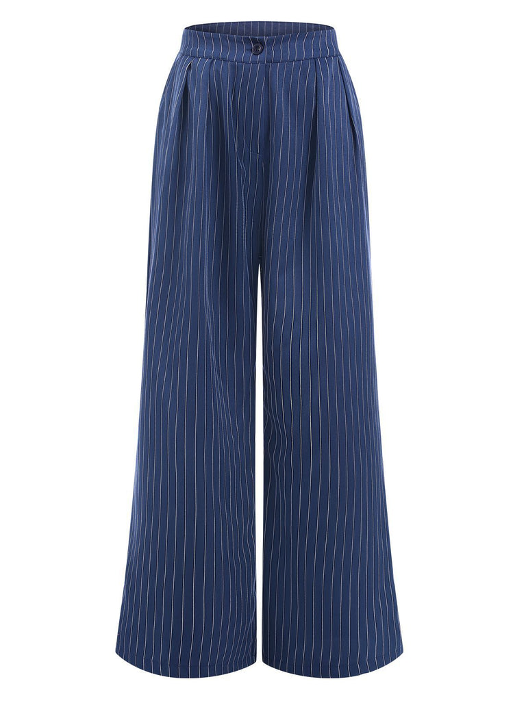 Blue 1940s Striped Wide-Leg Pants