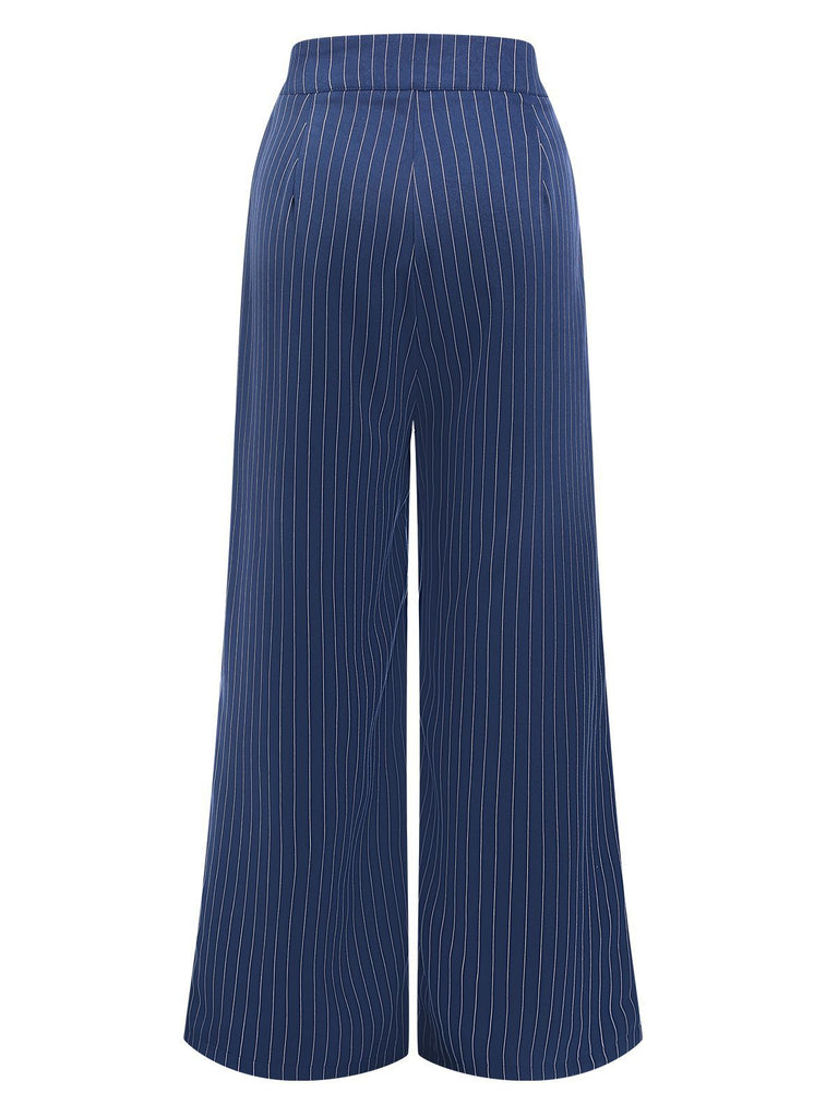 Blue 1940s Striped Wide-Leg Pants