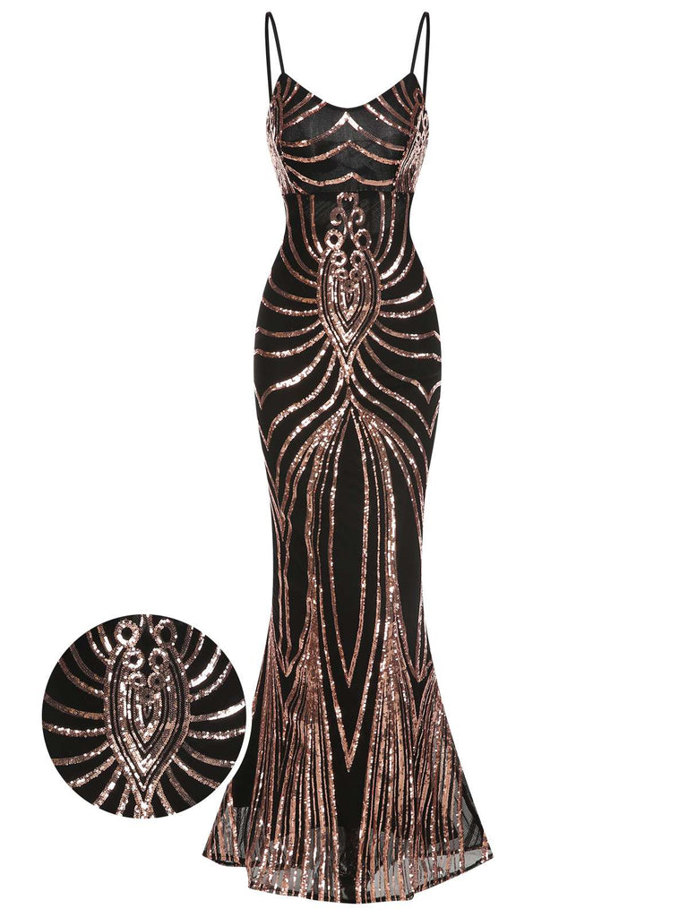 1930s Lace-Up Backless Sequined Maxi Dress