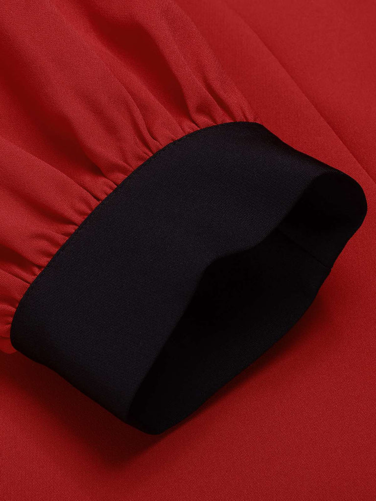 [Pre-Sale] Red 1940s Contrast Lantern Sleeves Lapel Dress